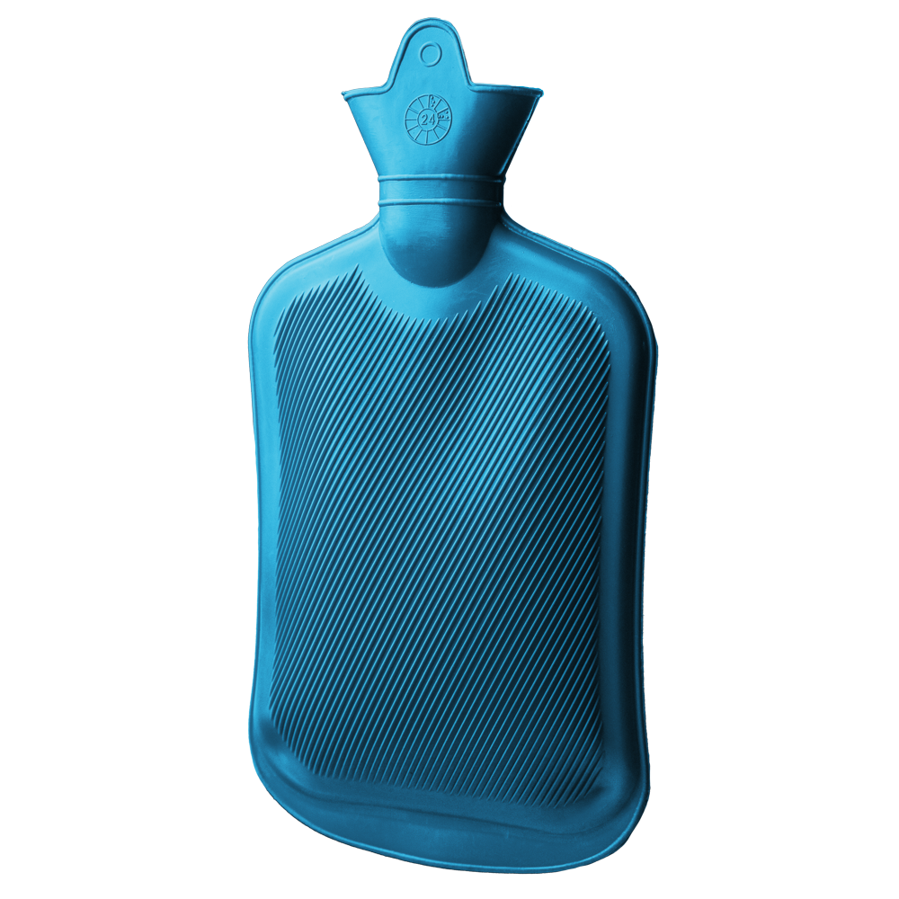 Hot-water bottle, blue, rubber, with screw cap