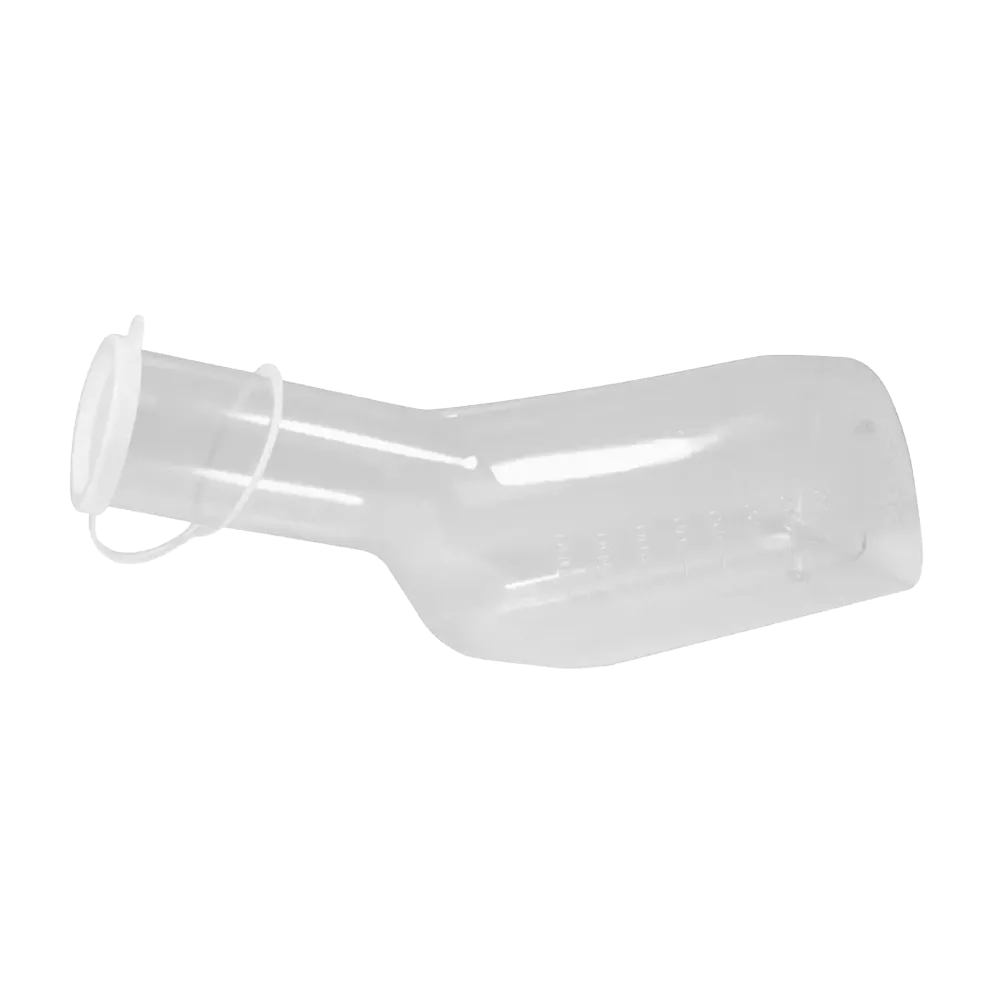 PVC Urine bottle for men, graduated, 1 litre, colour crystal clear with white PE lid, Top-Comfort