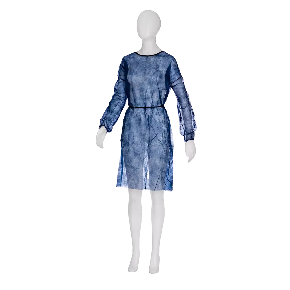 PP Disposable visitor Gown, size M, L, colour dark blue, fleece, Med-Comfort: buy disposable gown for tying with elastic band in the sleeve.