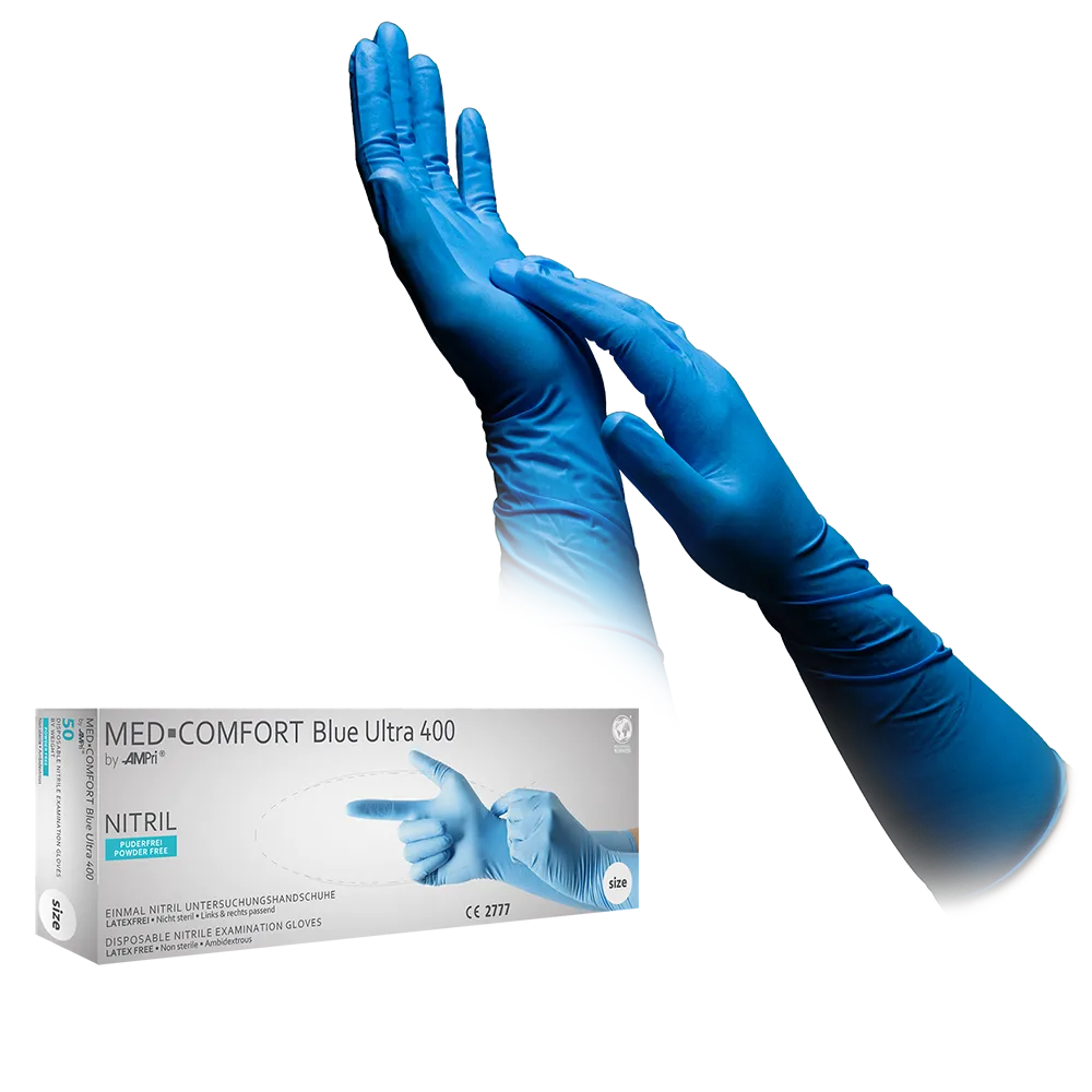 Nitrile gloves, blue, size XL, powderfree, Med-Comfort Ultra 400: buy nitrile disposable gloves as protective gloves and examination gloves.