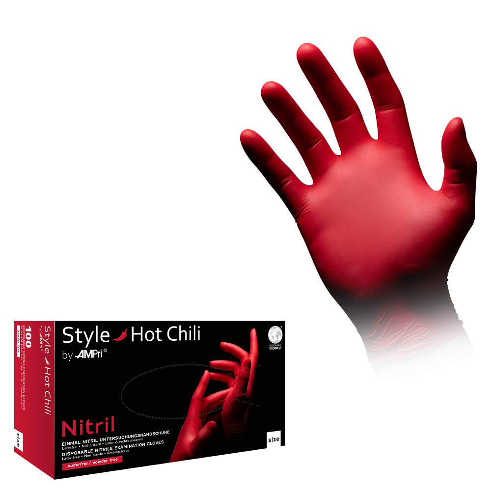 Nitrile gloves, red, size XS, powder free, style Hot Chili by Med