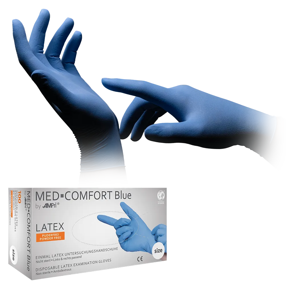 Latex gloves, blue, size M, powderfree, Med-Comfort blue