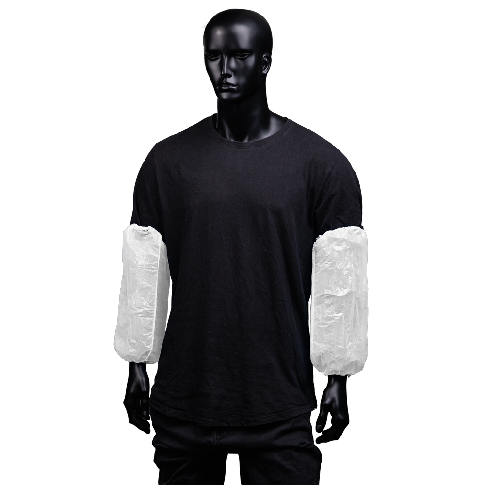 PE Sleeve protectors, 40 x 20 cm, colour white, polyethylene, Med-Comfort: buy thanks to the elastic band on both sides, durable, well-fitting and protective sleeve protectors as coloured protective clothing.