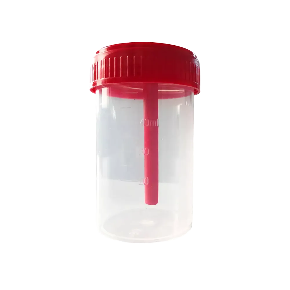 PP Stool collection container, 40 ml, transparent, red with PE closure