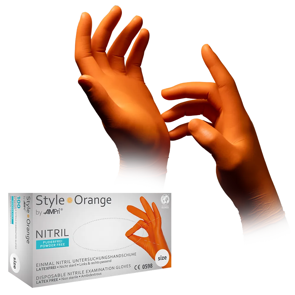 Nitrile gloves, orange, size M, powder free, style orange by Med-Comfort