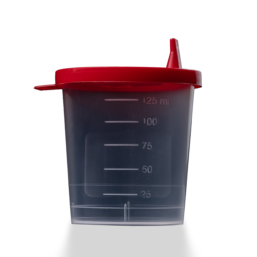 PP Lid for urine collection container, red: buy lid for graduated urine cup for safe transport of urine as ward and patient supplies.