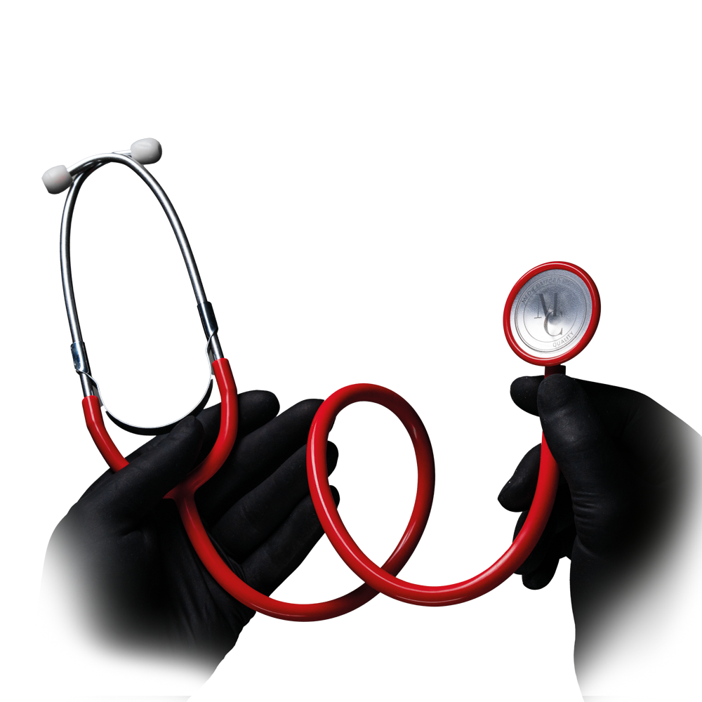 PVC Flat head stethoscope, colour red, Med-Comfort: buy nurse stethoscope with aluminium alloy head for use in medicine and care as ward and patient supplies.