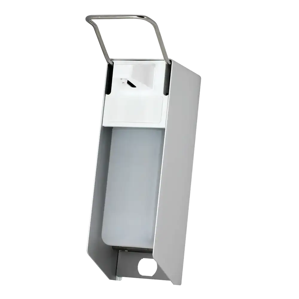 Wall dispenser for 500 ml disinfectant and liquid soaps, 270 x 81 x 160 mm, short lever