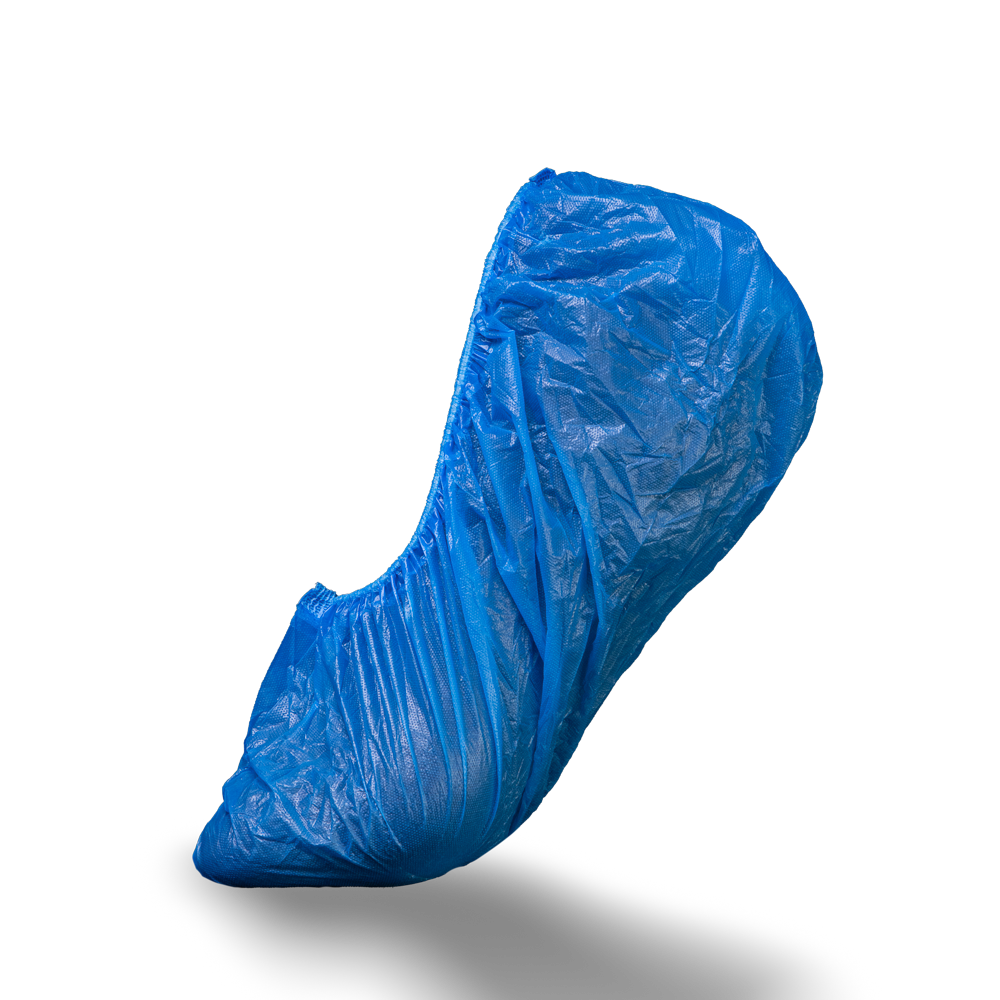 PE Disposable overshoes, 15 x 41 cm, blue, polyethylene, Med-Comfort: buy disposable overshoes with bordered latex rubber as hygienic protective overshoes.