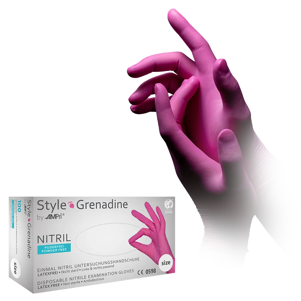 Nitrile gloves, magenta, pink, size S, powderfree, style Grenadine by Med-Comfort