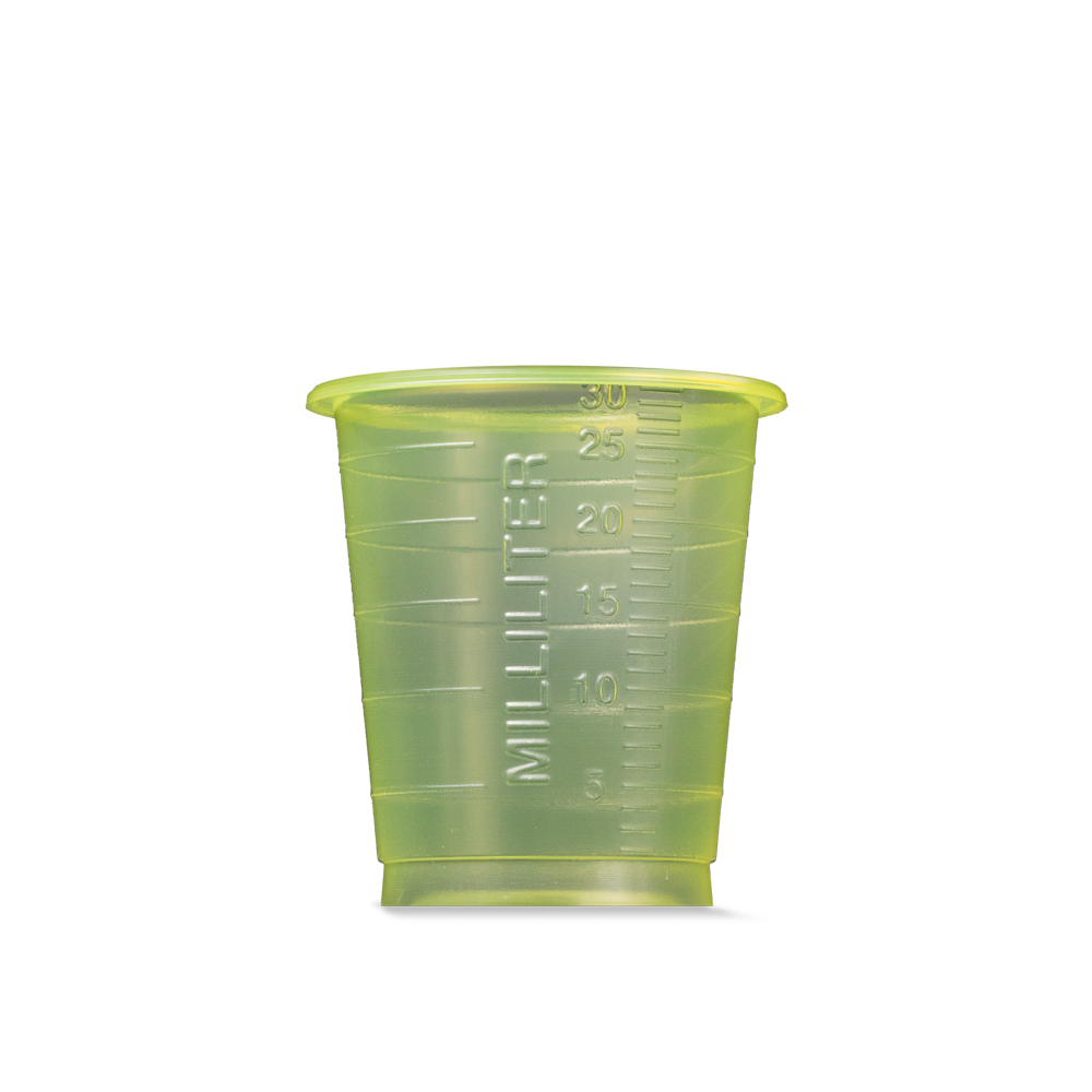 PP Medicine cup, colour yellow, 30 ml, graduated
