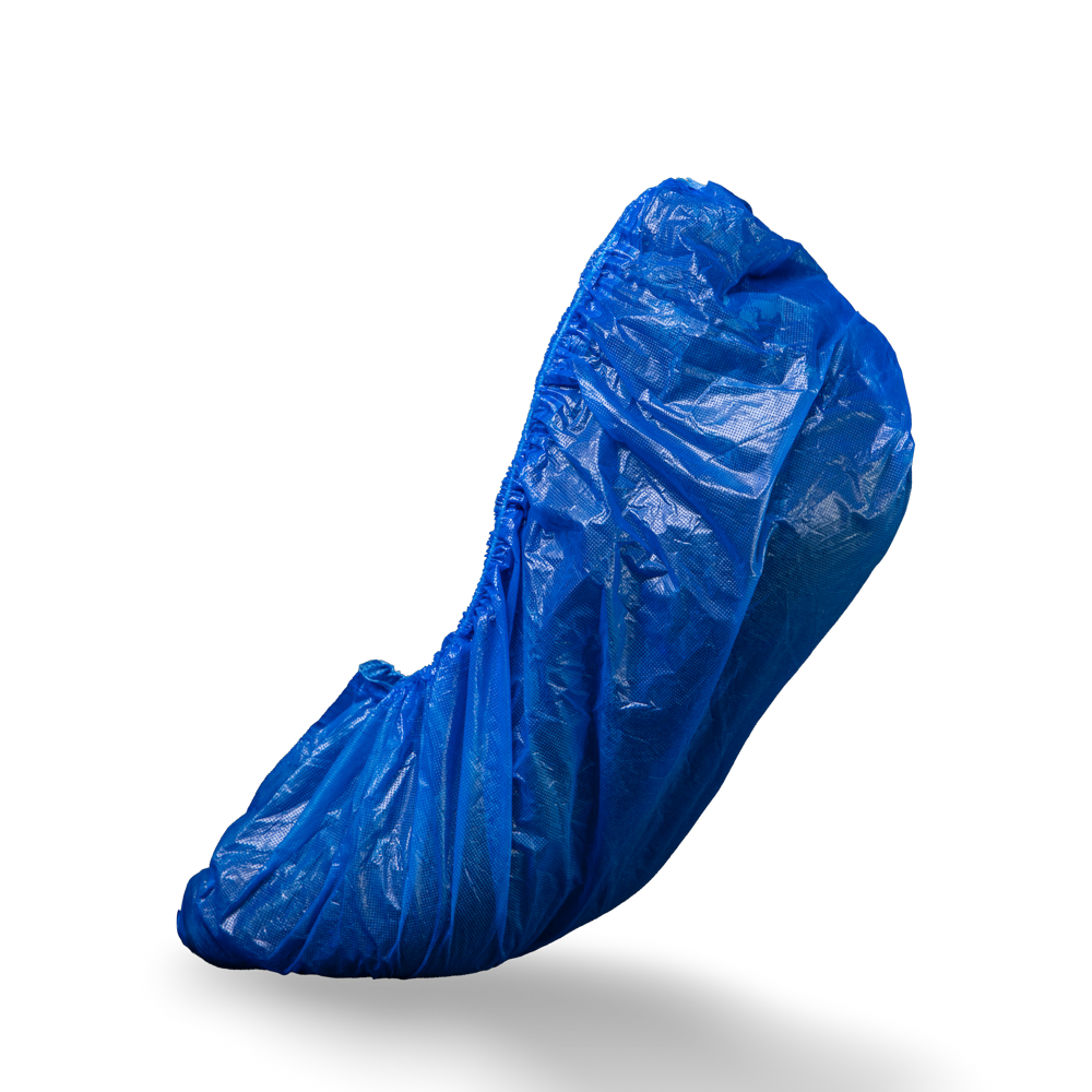 PE Disposable overshoes, 15 x 42 cm, blue, polyethylene, Eco-Plus: buy disposable overshoes with bordered latex rubber as hygienic protective overshoes.