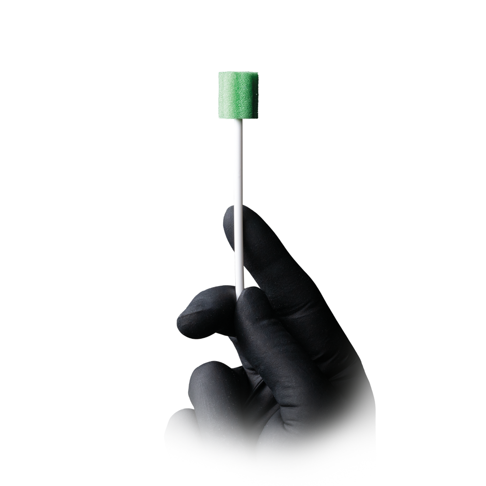 PP Mouth care sticks with PU sponge, 100 mm, neutral taste, green head, Top-Comfort