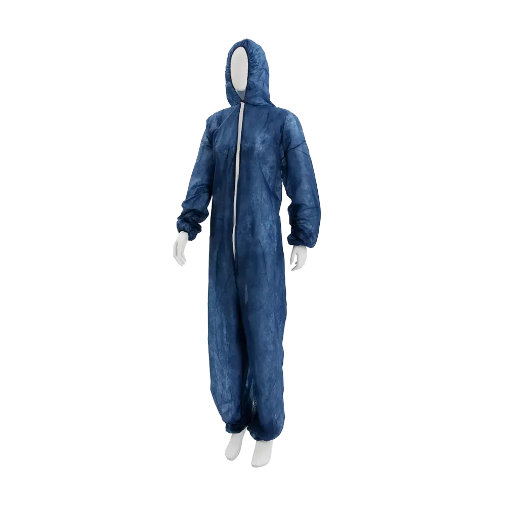 Polypropylene overall, dark blue, size L, Med-Comfort: buy disposable overall with zip and bonnet as protective clothing.