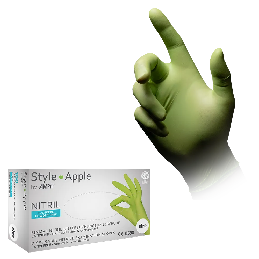 Nitrile gloves, apple green, size M, powderfree, style Apple by Med-Comfort