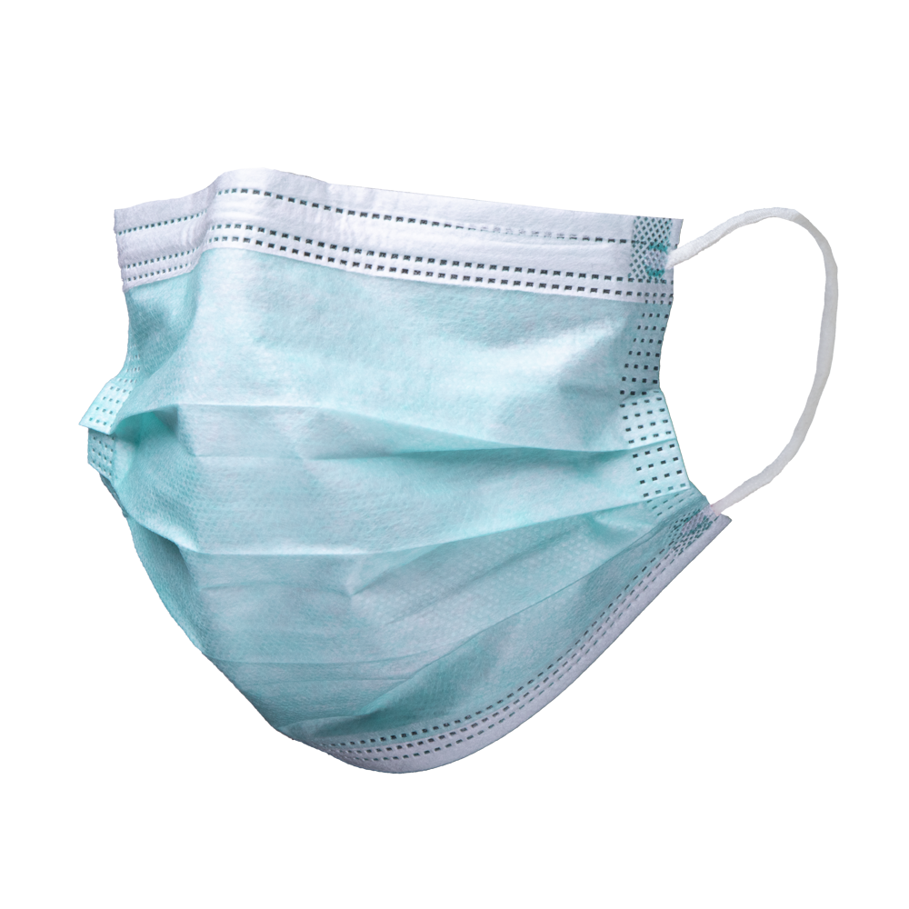 Surgical mask, green, 3-ply, type II, with elastic bands, Basic-Plus