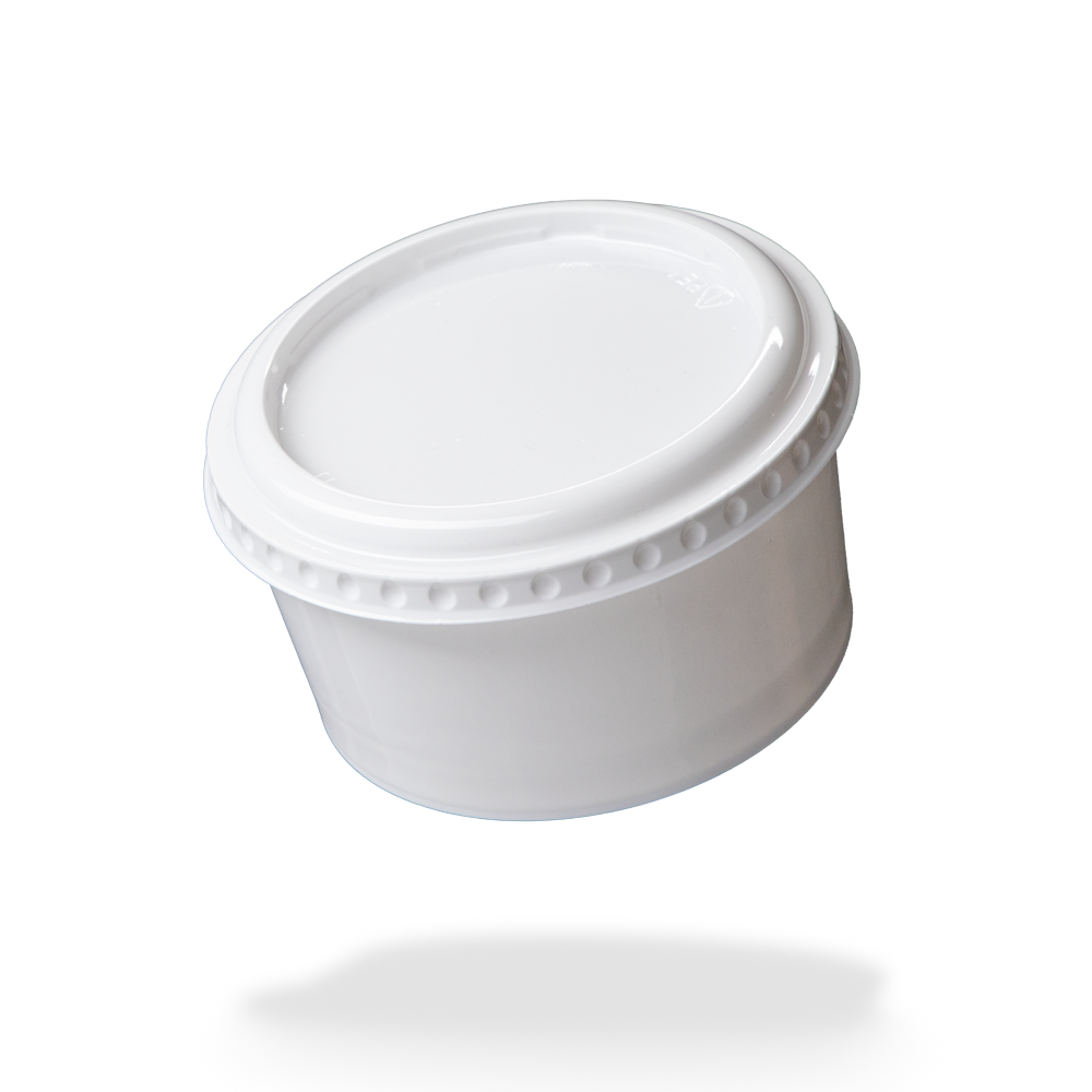 Disposable denture cup with lid, white, filling capacity 250 ml: buy disposable denture cup with lid as practice supplies.