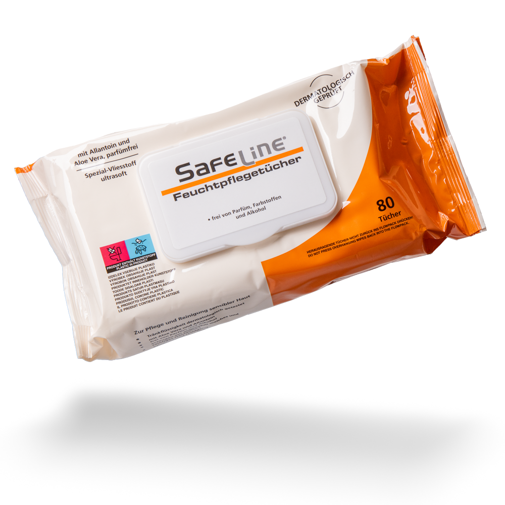 Wet wipes with pop-up lid, white, Safeline: buy especially mild skin cleansing wipes with allantoin and aloe vera for the care and cleansing of sensitive skin as patient supplies for nursing and care of the elderly.