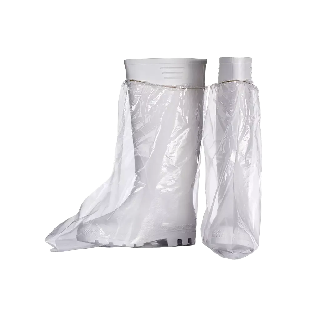 PE Disposable overshoes, 39 x 39 cm, transparent, polyethylene film, Med-Comfort: buy disposable overshoes with rubber edging as hygienic protective overshoes.