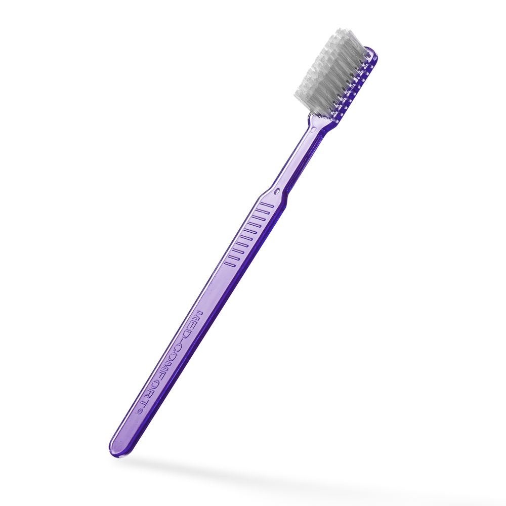 Dental PS disposable toothbrush with toothpaste, colour purple, 15 x 2,6 cm, Med-Comfort: buy polystyrene disposable toothbrush for travel and use before dental treatment, as dental supplies.