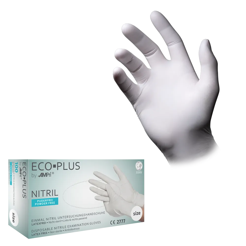 Nitrile gloves, white, size S, powderfree, Eco-Plus