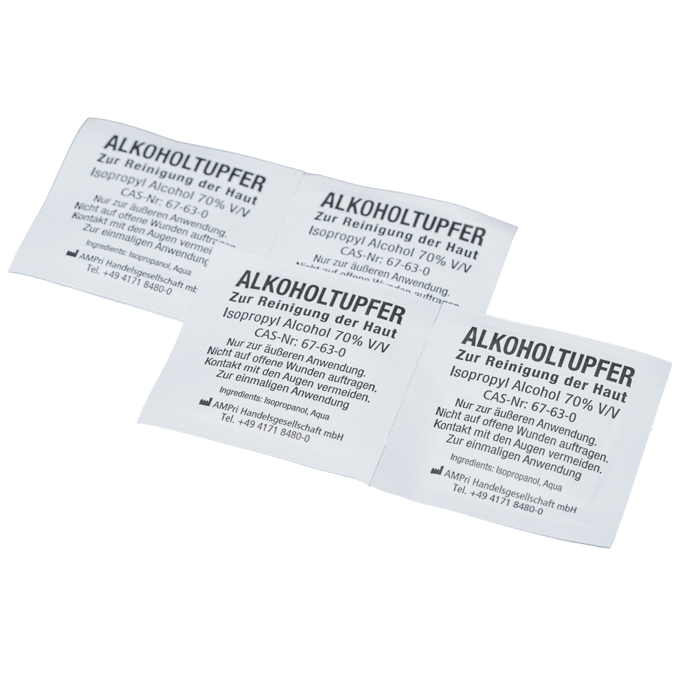 PP Viscose alcohol swabs, white, 6.5 x 3 cm - folded to 3.2 x 3 cm, Clean-Comfort