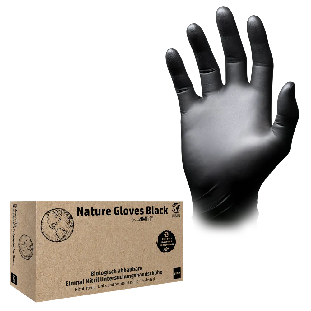 Nitrile gloves, black, size M, powder free, Nature gloves by Med-Comfort: buy nitrile disposable gloves as protective gloves and nitrile examination gloves.